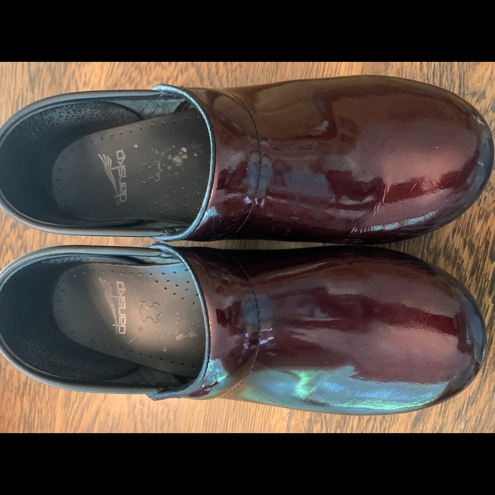 Dansko Iridescent Maroon Clogs